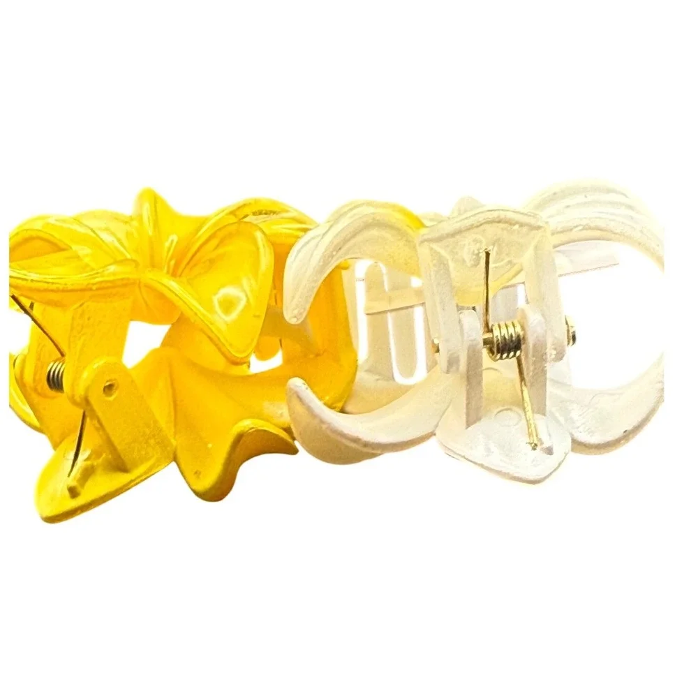 Set of 2 Plumeria Flower Mini Hair Claw Clips Yellow and White Tropical Floral‎